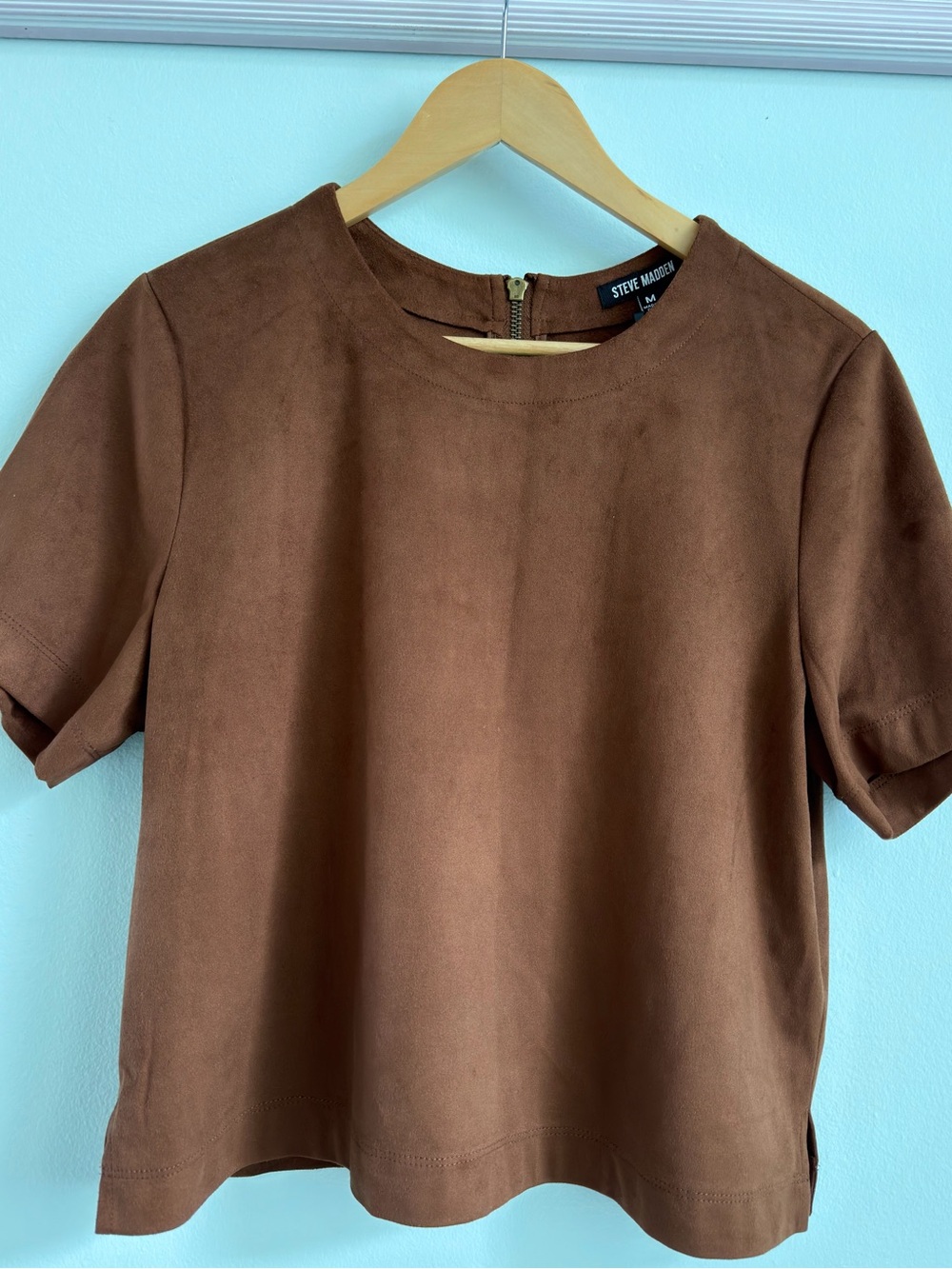 Steve Madden Brown Suede Short Sleeve Top